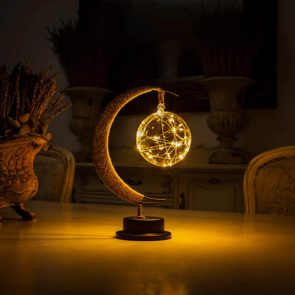 3D Printed Moon Sphere Table Lamp with Realistic Crater Details, Battery-Powered Ambient Night Light for Bedroom, Nursery, Living Room Decor
