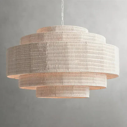 Woven Rattan Ceiling Chandelier with Layered Dome Shade – 28 or 40 Inch Natural Boho Pendant Light for Dining Room, Bedroom, Living Room