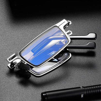 Compact Folding Reading Glasses with Blue Light Blocking Lenses for Men & Women | Lightweight Titanium Frame Readers with Case | Portable Ey