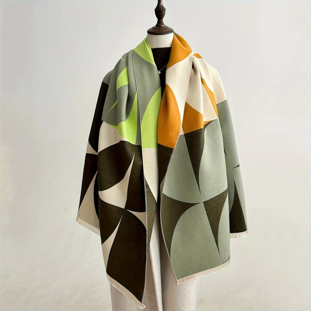 Reversible Geometric Poncho Scarf for Women – Soft Microfiber Winter Wrap, Two-Tone Color Block Design, Machine Washable