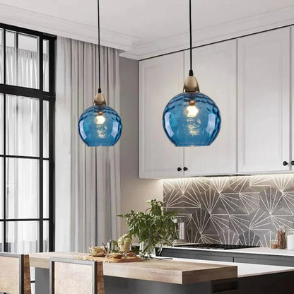Textured Glass Globe Hanging Light 7.9 Inch Dining Room Island Fixture Adjustable Height Modern Sphere Pendant Minimalist Ceiling Lamp for K