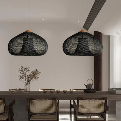 Woven Rattan Ceiling Light Fixture E26 Natural Boho Hanging Lamp for Dining Kitchen Island Bedroom Ambient Lighting Handcrafted Organic Text