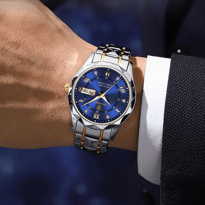 Stainless Steel Men's Watch with Luminous Dial & Date Display