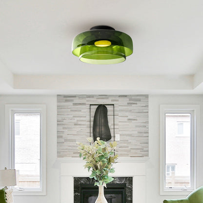 Layered Glass Ceiling Light Modern Multi-Tier Flush Mount Fixture with LED Hardwired for Kitchen Dining Room Bedroom Living Room