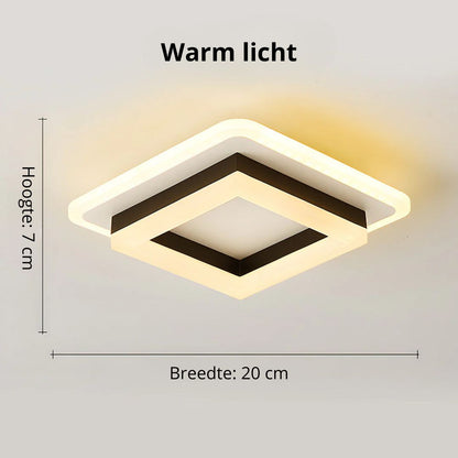 Flush Mount LED Light Fixture Square Layered Design 1920 Lumens for Bedroom Hallway Living Room Kitchen Den Black Gold Finish Contemporary M
