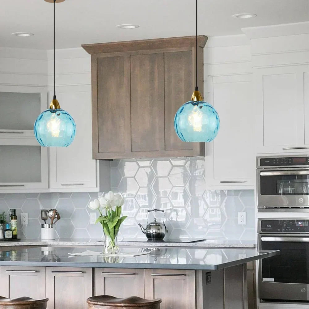 Textured Glass Globe Hanging Light 7.9 Inch Dining Room Island Fixture Adjustable Height Modern Sphere Pendant Minimalist Ceiling Lamp for K