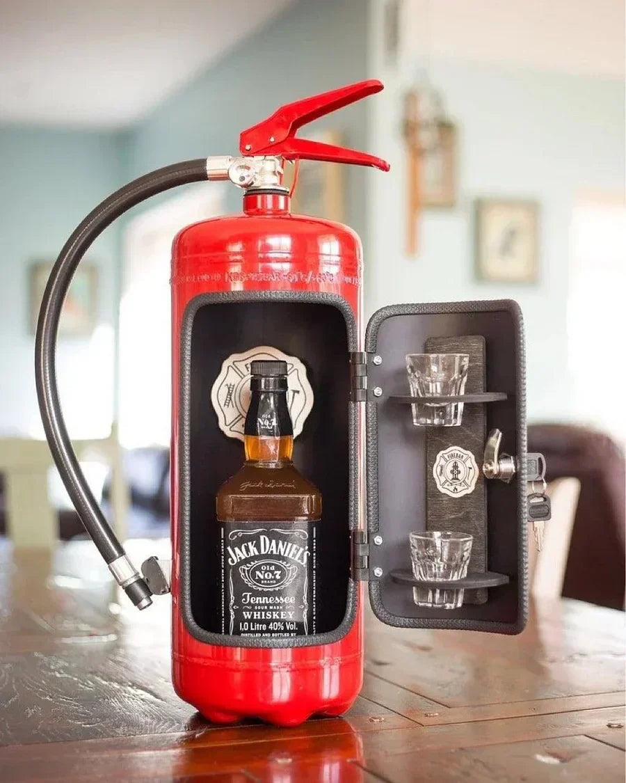 Disguised Fire Extinguisher Liquor Cabinet for Man Cave & Home Bar | Hidden Bottle Storage Container with Accessories
