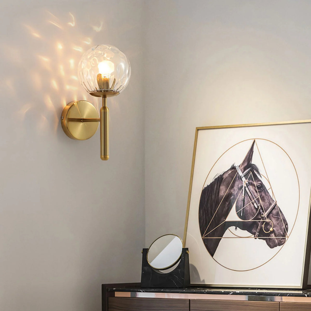 Globe Wall Sconce with 5.5-Inch Glass Shade Black and Gold Finish Bedroom Hallway Ambient Light E14 Socket Modern Minimalist Design for Entr