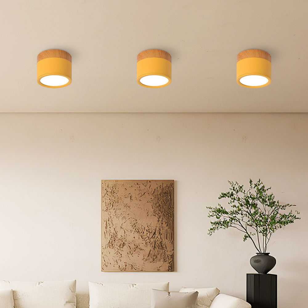 Compact LED Flush Mount Ceiling Light Fixture Wood & Metal Accent for Entryway Hallway Bedroom Kitchen 5W 7W Surface Mount Minimalist Modern