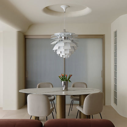 Layered Metal Fixture 19 in Wide Warm White E27 Socket Adjustable Height Kitchen Island Dining Room Cord Suspended Overhead Lighting Texture