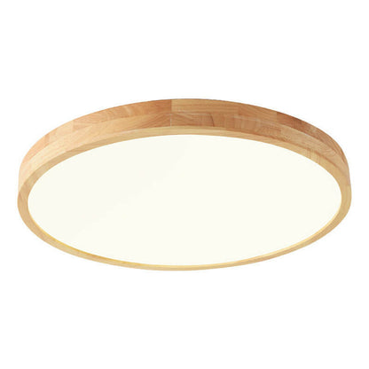 Slim Profile Round Wood Ceiling Light Fixture with Integrated LED – Modern Flush Mount in Natural Beige Finish for Bedroom, Living Room &