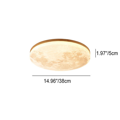 Round Wood Ceiling Light 15 in LED Flush Mount Fixture 24W 2400lm for Bedroom Living Room Hallway Modern Lighting