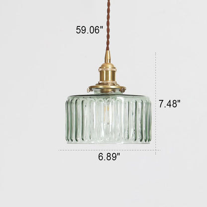 Glass Hanging Fixture with Copper Accent 6 Inches Clear Modern E26 Socket Hardwired Adjustable Drop for Kitchen Dining Room Entry Hallway