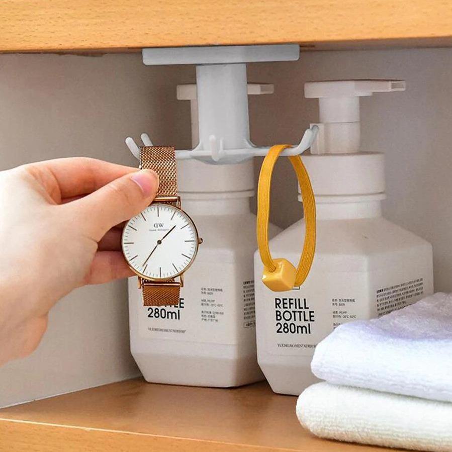 Under-Counter Rotating Kitchen Utensil Storage 6-Hook Organizer