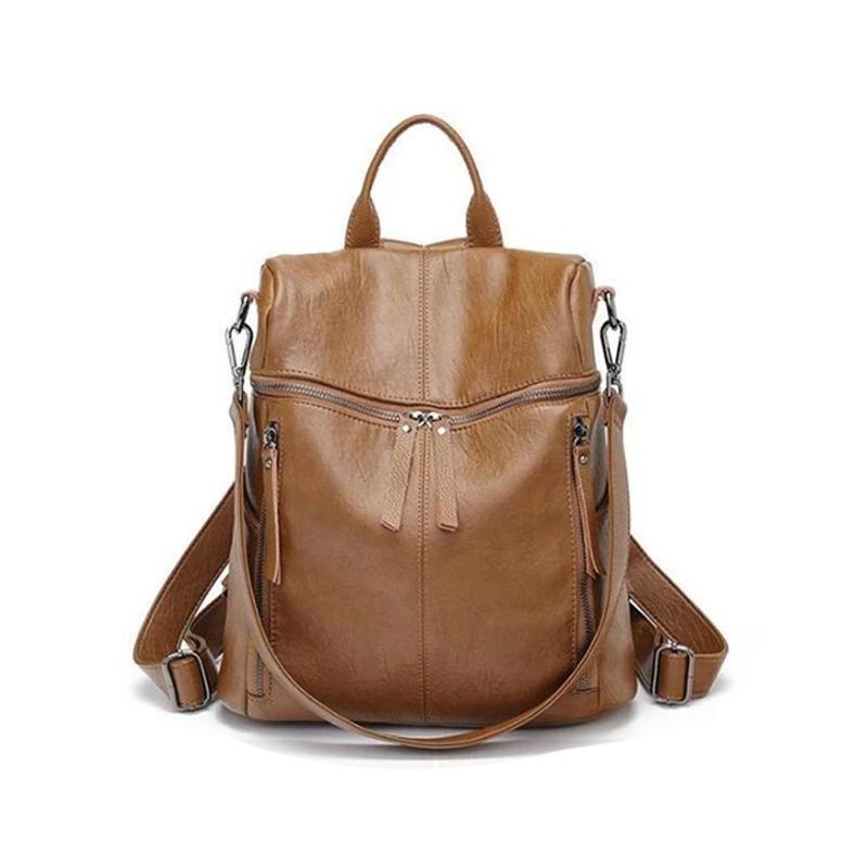 Genuine Leather Backpack with Multiple Compartments for Work School Travel Everyday Carry Women's Stylish Daypack