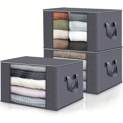 Foldable Garment Organizer with Clear Window & Handles for Closet Bedroom Dorm Storage Large Capacity Space Saver Bin