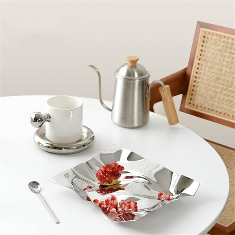 Wanderlust Decorative Tray for Coffee Table - Hand-Polished Stainless Steel, Modern Design