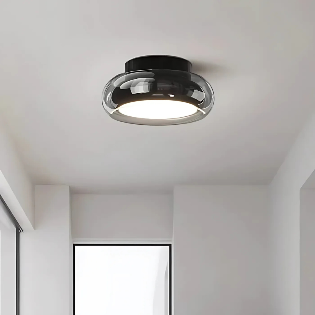 Flush Mount LED Ceiling Light 24W Amber Glass 12 Inch Warm White for Bedroom Hallway Entry Retro Style Modern Fixture Home Lighting