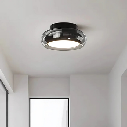 Flush Mount LED Ceiling Light 24W Amber Glass 12 Inch Warm White for Bedroom Hallway Entry Retro Style Modern Fixture Home Lighting