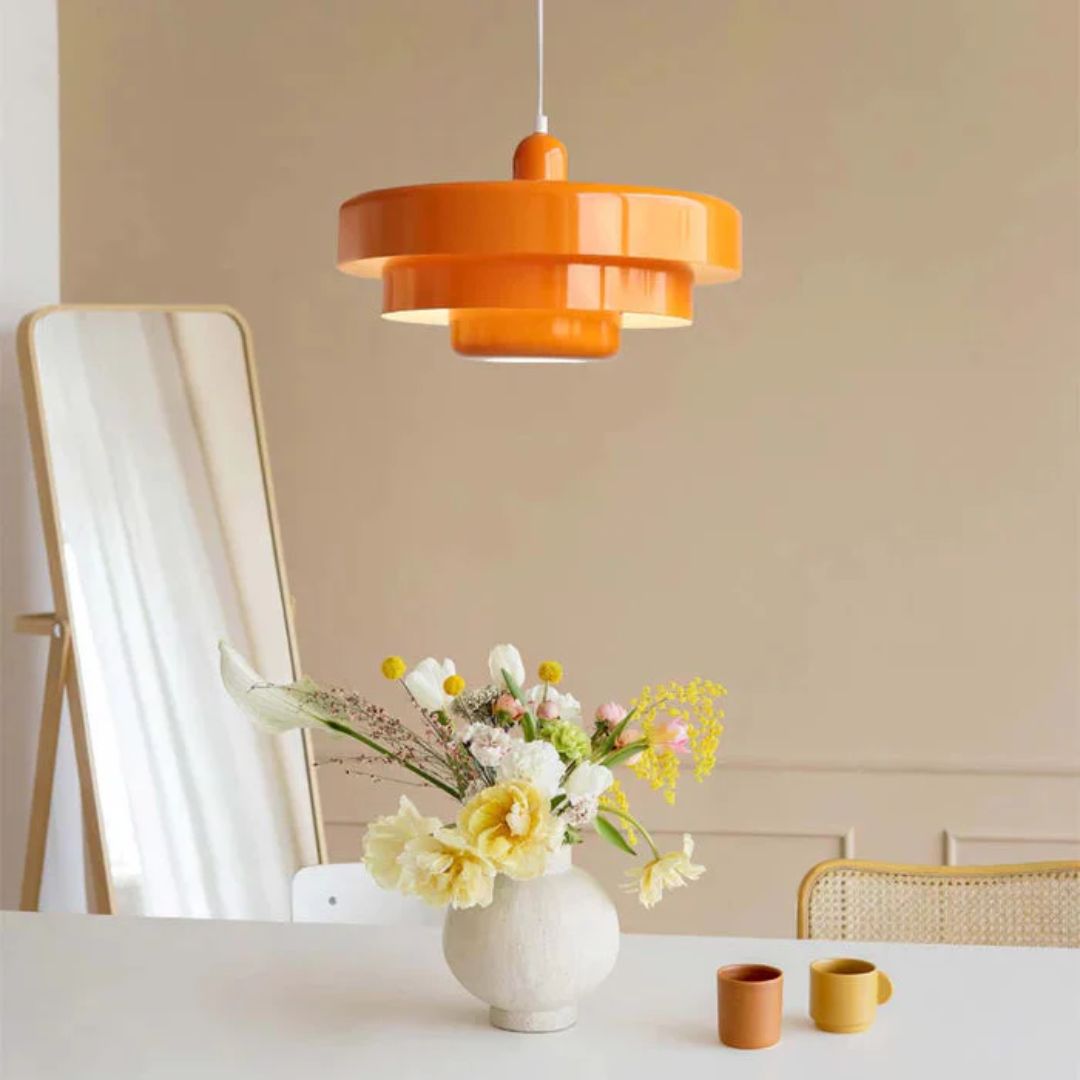 Hanging Iron Ceiling Fixture 14 Inch Layered Shade Height-Adjustable for Kitchen Dining Room Bedroom Modern Retro Downlight E27 Socket