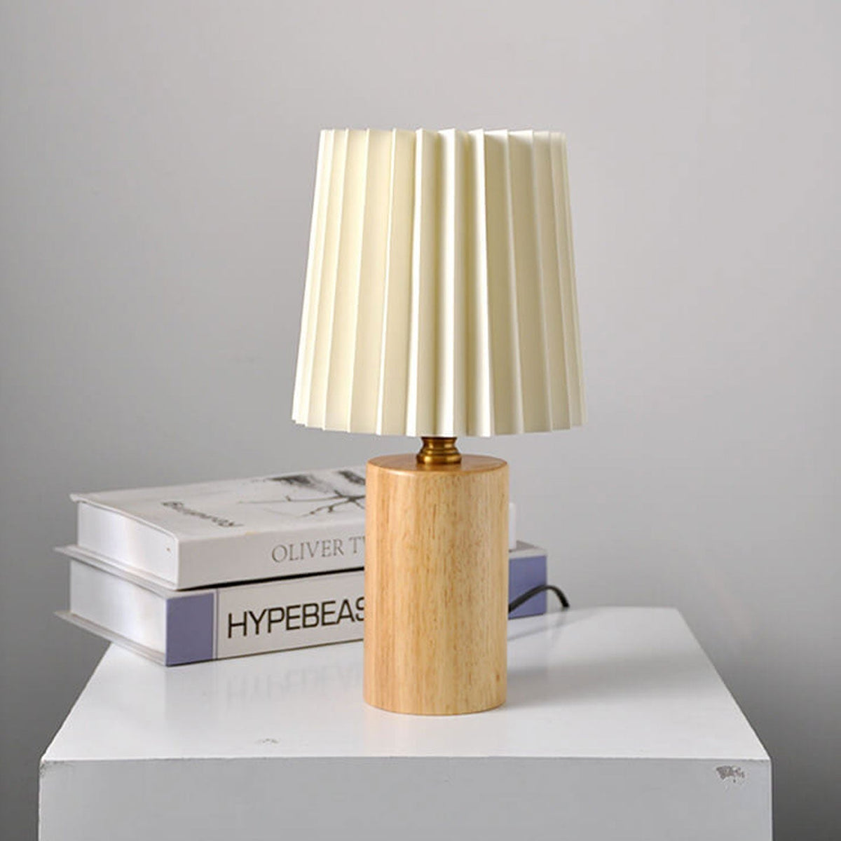Wooden Desk Lamp with Fabric Shade 12 Inch Accent Light for Nightstand Office Den Dimmable LED Small Reading Light Modern Home Décor