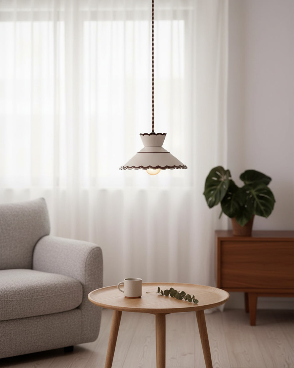 Handcrafted Ceramic Hanging Light with Floral Design 9.6 Inch Diameter Overhead Fixture Adjustable Cord E26 Socket for Dining Area Kitchen C