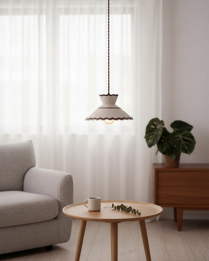 Handcrafted Ceramic Hanging Light with Floral Design 9.6 Inch Diameter Overhead Fixture Adjustable Cord E26 Socket for Dining Area Kitchen C