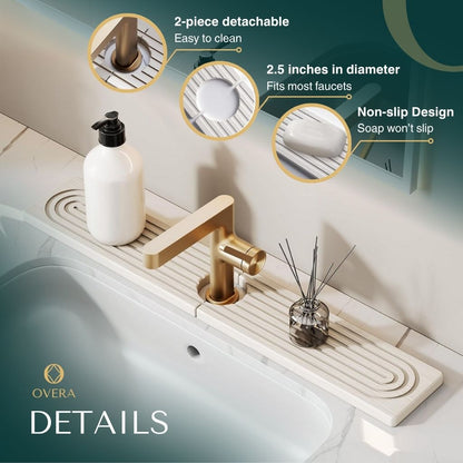 Diatomite Kitchen Sink Mat 23.6 in Fast-Drying Water-Absorbent Counter Protector for Modern Faucet Area Splashguard Drip Tray