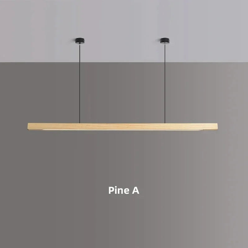 LED Wood Dining Room Fixture 47-Inch Linear Hanging Light Adjustable Height Island Chandelier Natural Pine Kitchen Suspended Lighting Modern