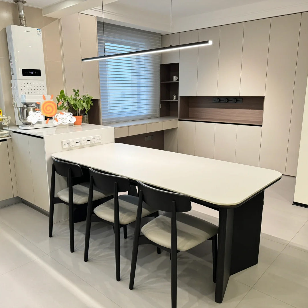 Suspended LED Strip Fixture for Countertop Islands – Dimmable Metal Bar Light with Remote in Matte or Gloss White – 39 to 102 in Adjustable