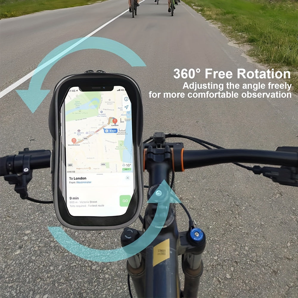 Waterproof Phone Mount for Motorcycle & Bicycle with 360° Rotation | Universal Handlebar Holder for Navigation & Music | Touch-Sensitive