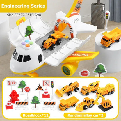 Giant Push-Powered Cargo Airplane Playset with Emergency Vehicles & Traffic Signs for Ages 3-12