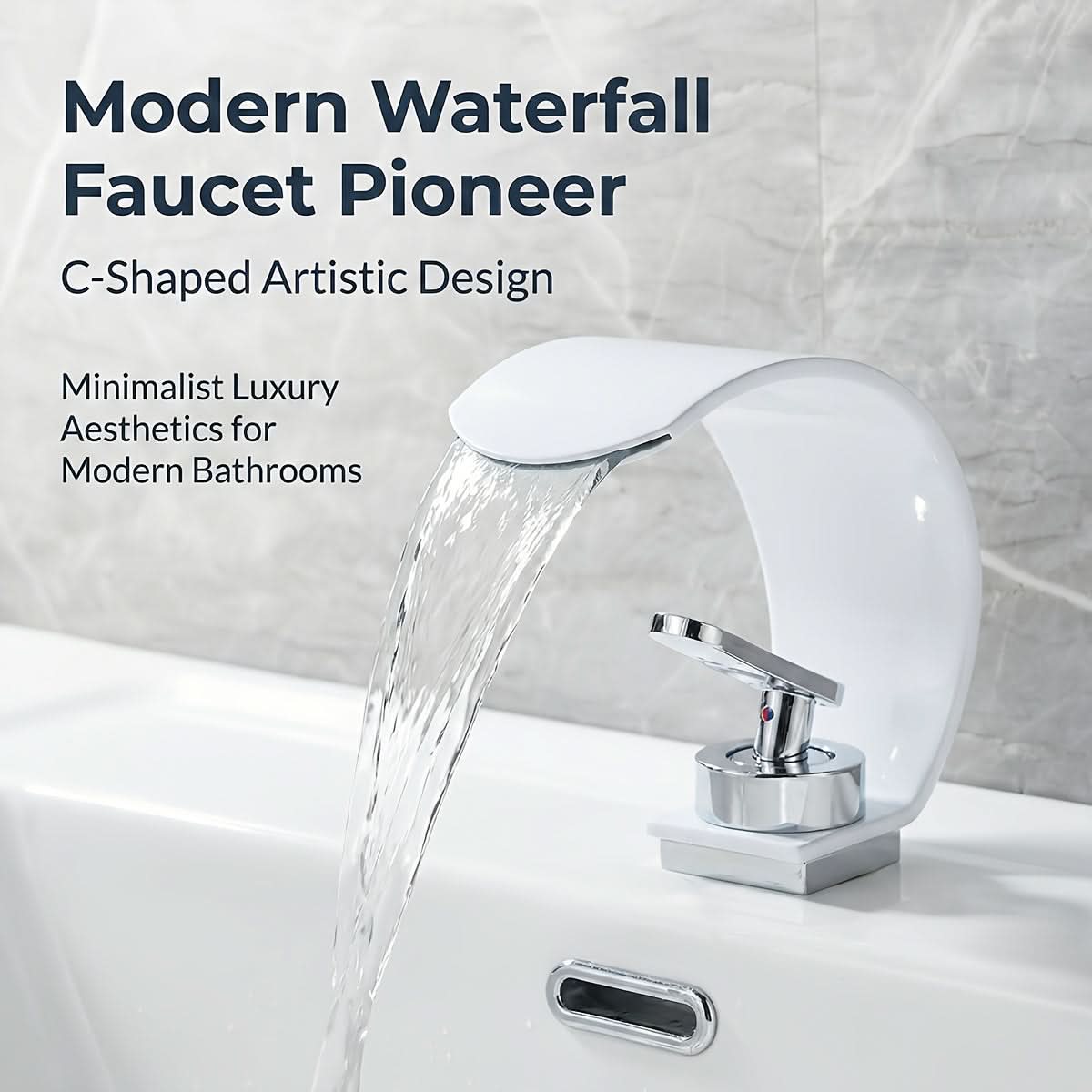 Curved Waterfall Bathroom Sink Faucet with Mirror Finish – Single Handle Hot & Cold Mixer Tap for Modern Vanity & Basin – Polished