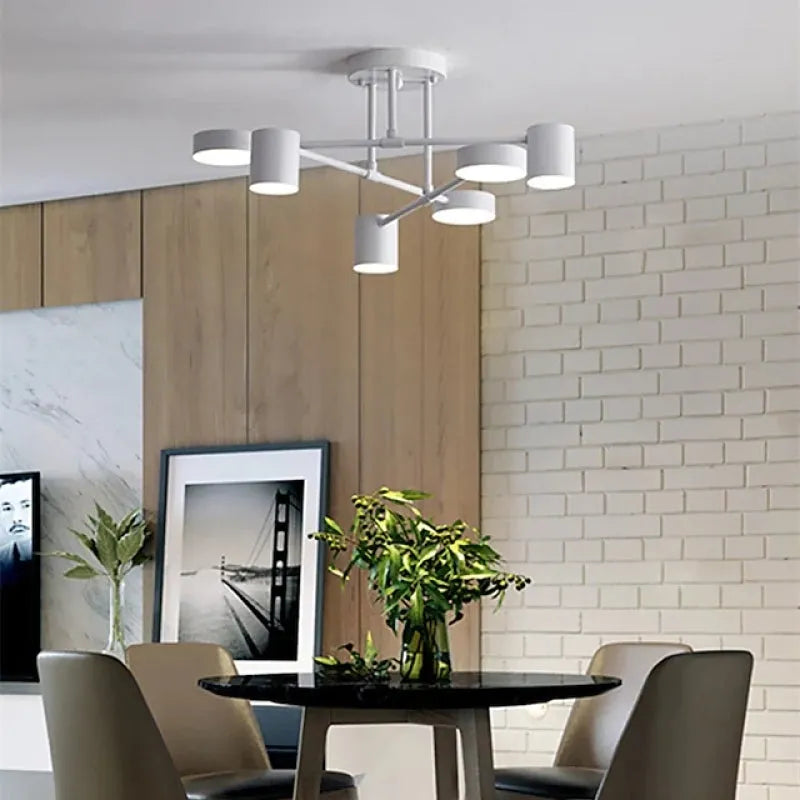 Six-Arm Adjustable Ceiling Light White Metal 22 inch Wide for Kitchen Dining Room Bedroom Modern Flush Mount Fixture Three Color Modes Direc