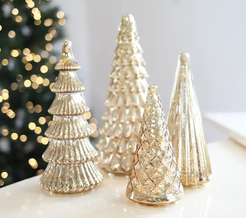 LED Crystal Christmas Tree Set of 5 with Timer – Battery Operated Tabletop Holiday Décor for Living Room, Mantel & Windowsill