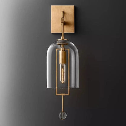 Modern Glass Globe Wall Light with Geometric Frame – Vintage Brass, Bronze & Satin Nickel – 23 or 29 Inch Height – Sculptural Sconce for
