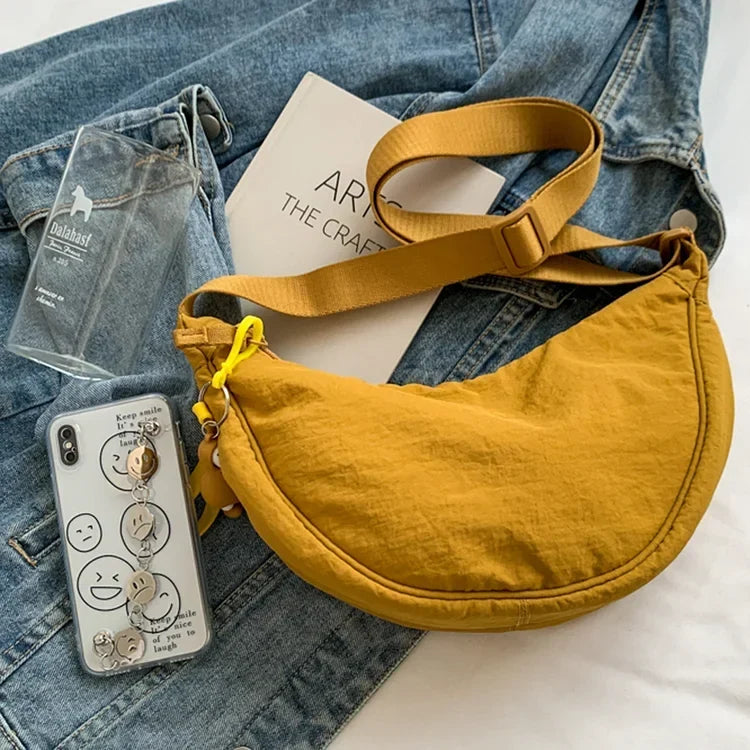 Pleated Hobo Crossbody Bag for Women – Lightweight Nylon Shoulder Purse with Ruched Design for Everyday Carry & Travel