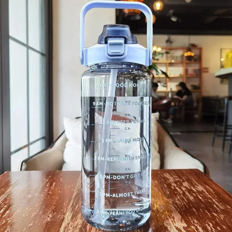 Half-Gallon Water Jug with Built-In Straw and Hourly Hydration Tracker for Gym, Office & Travel