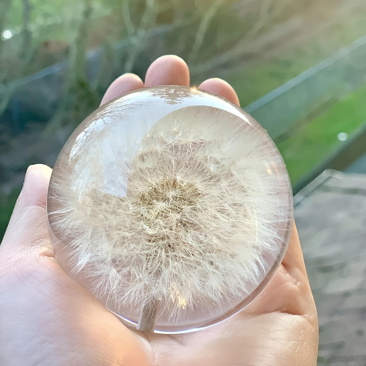 Celeste Decorative Glass Ball - Art Deco Sphere with Dandelion Fluff