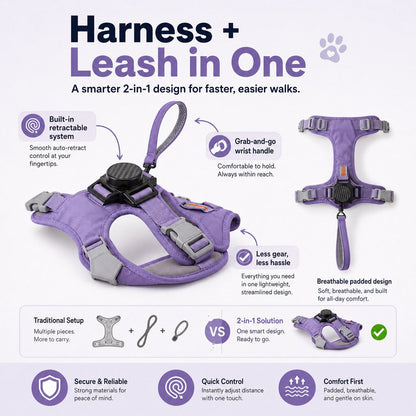 Ortekor 2-in-1 No Pull Dog Harness with Built-in Retractable Leash - Safe & Comfortable Control for Daily Walks & Outdoor Adventures