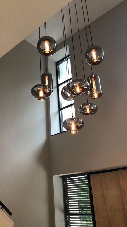 Spiral Glass Chandelier for Two-Story Entryway Multi-Light Dimmable Fixture for Stairwell Foyer Living Room High Ceiling