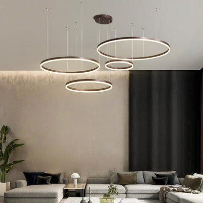 Multi-Ring LED Ceiling Light Fixture Adjustable Height Metal & Acrylic for Dining Room Bedroom Kitchen Modern Hanging Lamp Indoor Lighting D