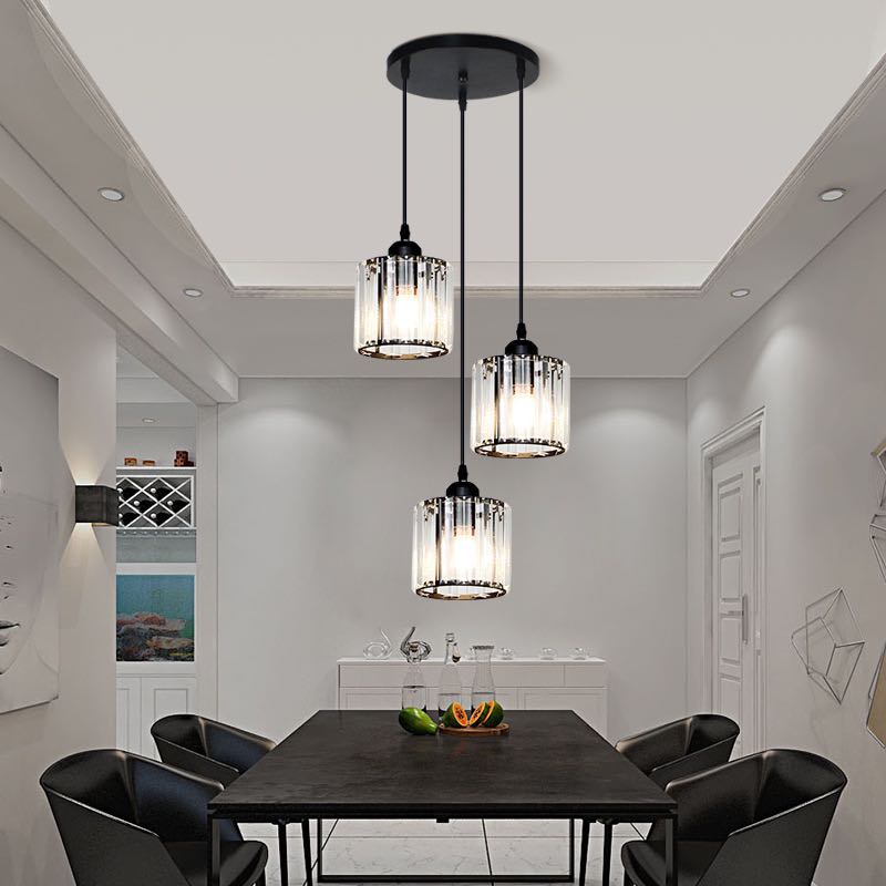 Modern Metal & Glass Pendant Light – Adjustable Cord – Black or Gold Finish for Dining Room & Living Room