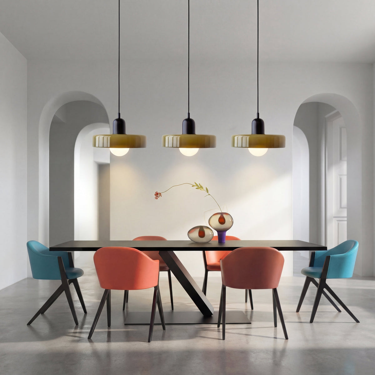 3-Light Geometric Glass Pendant Chandelier – Adjustable Height Statement Fixture for Dining Room, Kitchen Island & Bar | Modern Art Deco