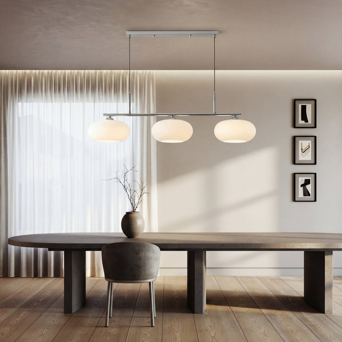 3-Light Geometric Pendant Lamp Industrial Metal & Glass Chandelier for Kitchen Island Dining Room Living Room Adjustable Height Modern