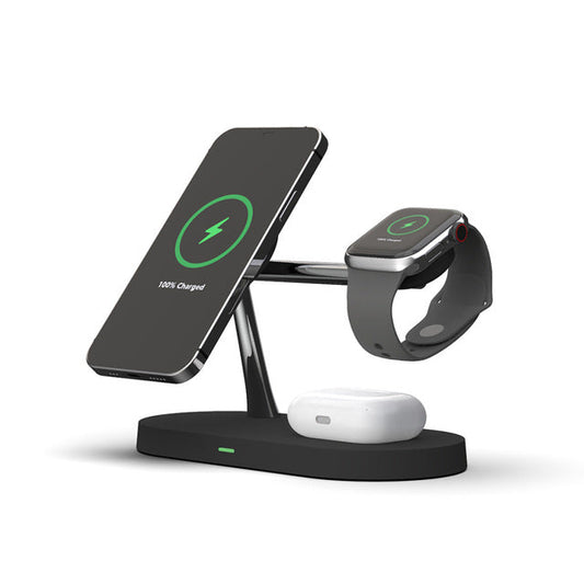 3-in-1 Wireless Charger Station with MagSafe Compatibility | Versatile Charging for Phones, Smartwatches & Earbuds