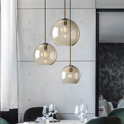 Triple Globe Hanging Fixture Amber Glass Shades Copper Hardware for Dining Table Kitchen Island Ceiling Mount E26 Socket 110V US