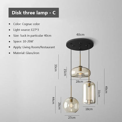 Triple Globe Hanging Fixture Amber Glass Shades Copper Hardware for Dining Table Kitchen Island Ceiling Mount E26 Socket 110V US