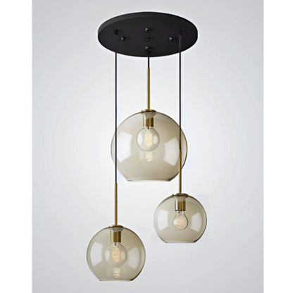 Triple Globe Hanging Fixture Amber Glass Shades Copper Hardware for Dining Table Kitchen Island Ceiling Mount E26 Socket 110V US