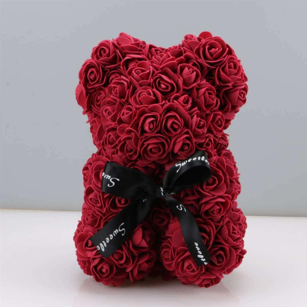 Foam Rose Bear Gift for Valentine's Day Anniversaries Birthdays – Teddy Shaped Rose Bouquet in Red Pink White Blue for Him Her – Forever